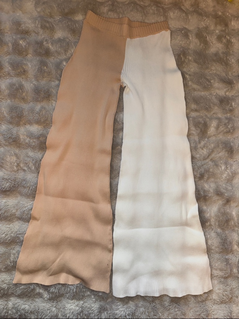 Ronny Kobo Collection Two-Tone Wide Leg Knit Pants in Beige and White